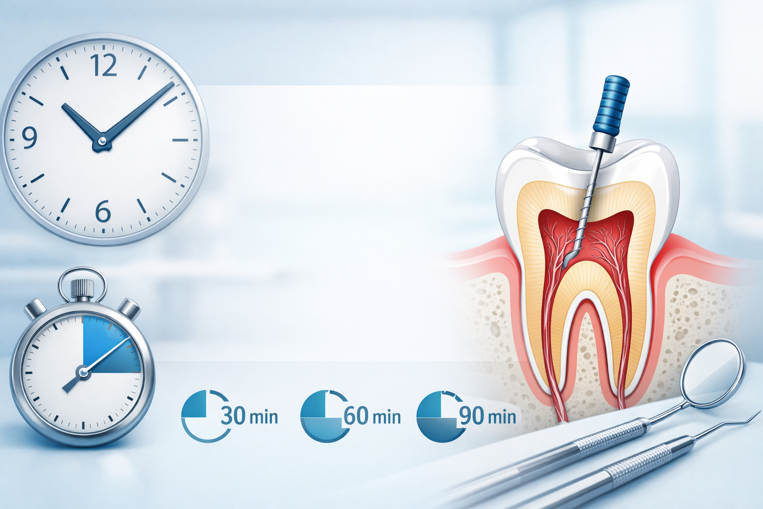 Illustration showing root canal treatment duration and timeline for dental procedure